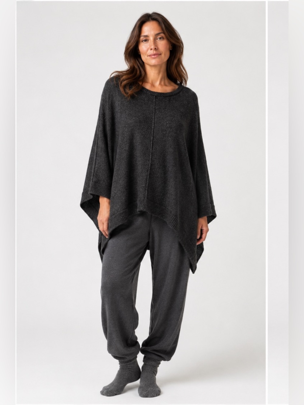 Cherish Black Crewneck Lagenlook Lounge Cozy Cape Poncho Pullover Sweater Larg